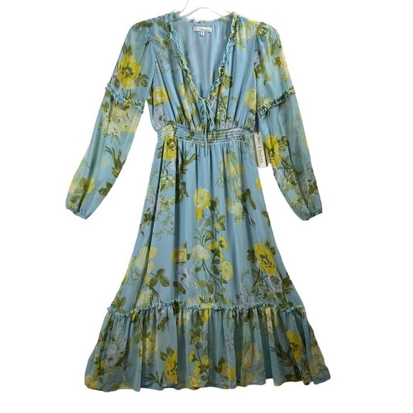 NWT June Hudson M Womens Maxi Dress Chiffon Ruffle Hem Smocked Waist Fairycore - Picture 4 of 16